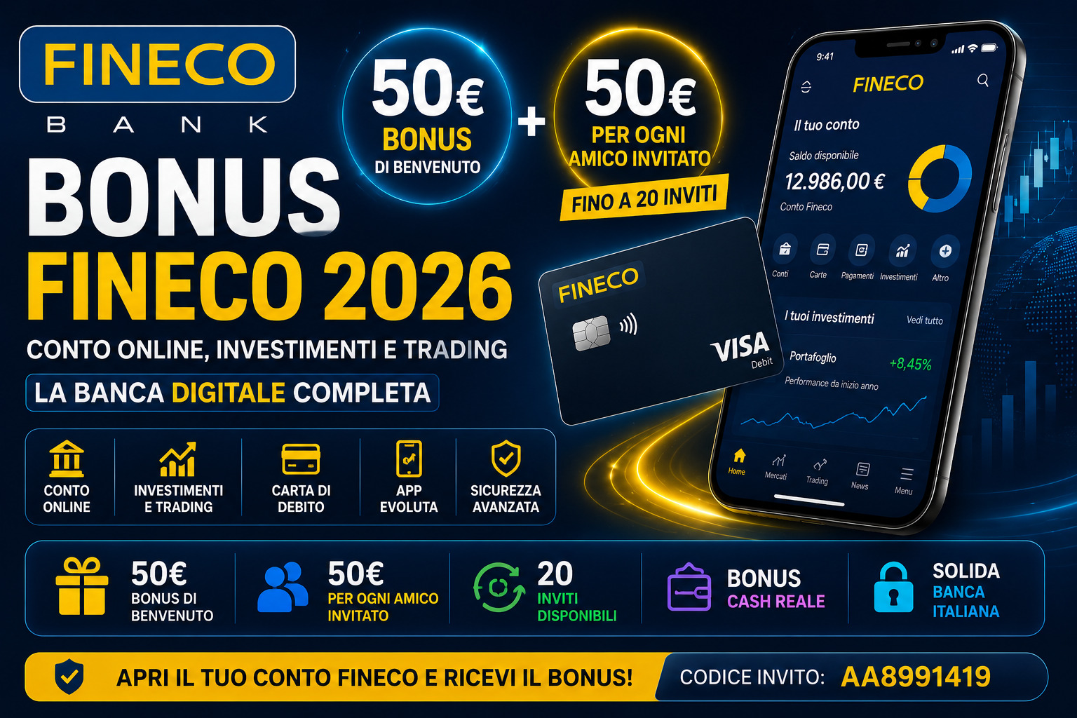 Bonus Fineco 2026 conto online e invita amici